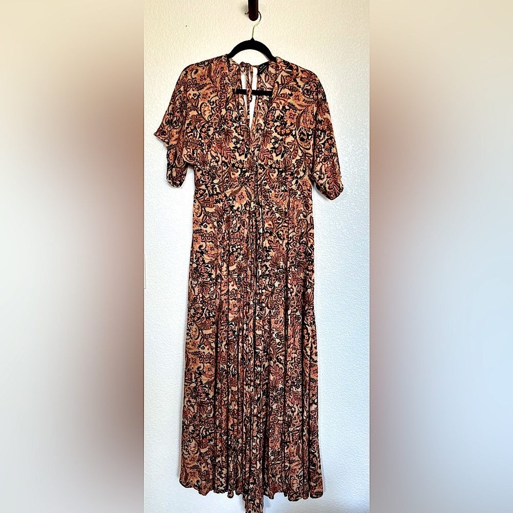 VICI Boho Paisley Wrap Maxi Dress Earth Tone Floral Print Flowy Festival cottage - Picture 6 of 16